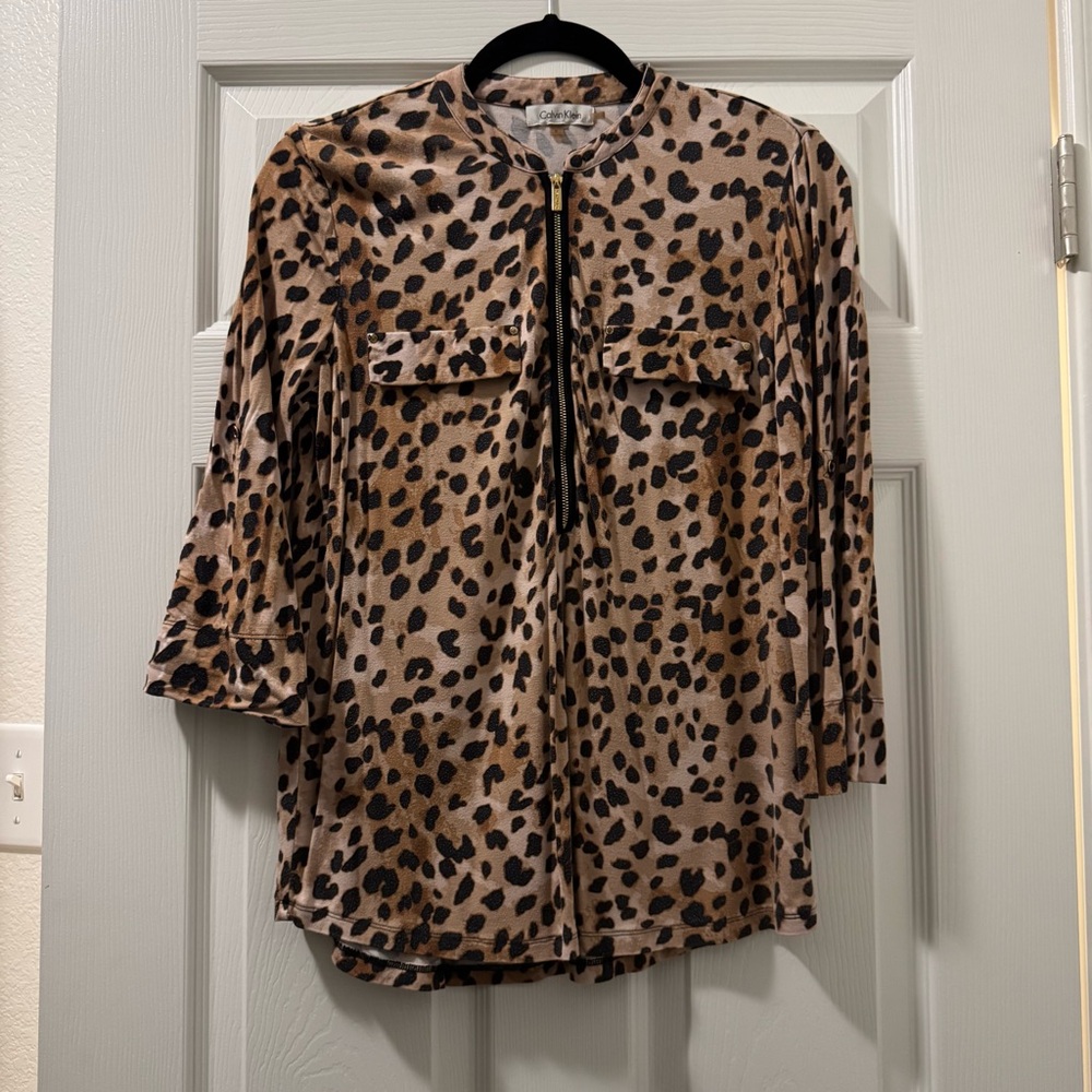 Calvin Klein Brown Tan 3/4 Sleeve Boxy Blouse
